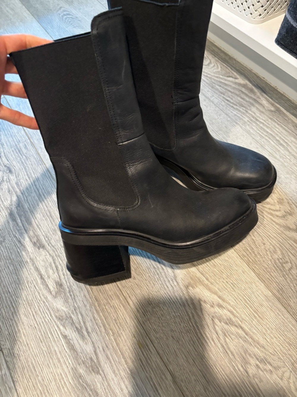 Steve Madden Black Platform Block Heel Mid-Calf Boots